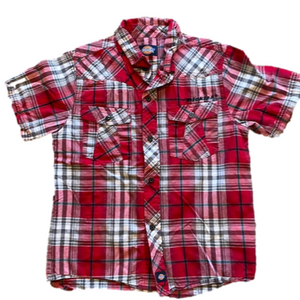 Dickies Kids 7 Red Plaid Short Sleeve Button Down Shirt